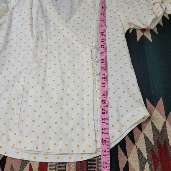 Anthropologie Maeve Louise Wrapped Blouse Sz‎ 2 White Yellow Polka-dot Linen Top - Picture 8 of 8